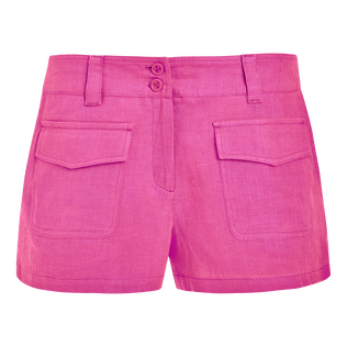 Bermudas cortas en lino liso para mujer - Vilebrequin x JCC+ - Edición limitada Pink polka jcc vista frontal