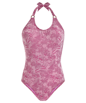 Women Halter Embroidered One-piece Swimsuit Jacquard Floral Marshmallow front view