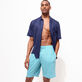 Men Others Solid - Unisex Linen Bermuda Shorts Solid, Heather azure front worn view