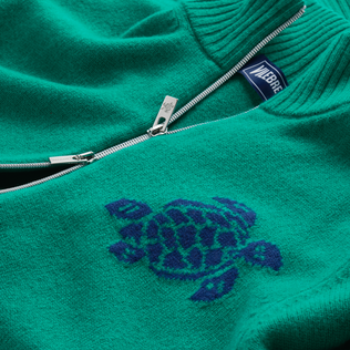 Men Wool and Cashmere Full Zip Sweater Turtle Chlorophyll details view 1