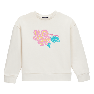 Sweatshirt col rond fille hibiscus brodé Off-white vue de face