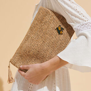 Raffia Unisex Beach Pouch Hemp front worn view