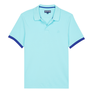 Polo en piqué de coton homme uni Bleu lazuli vue de face