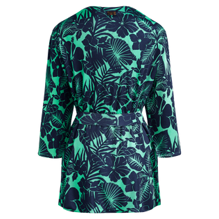 Women Viscose Kimono Flowers Paradise Green paradise back view