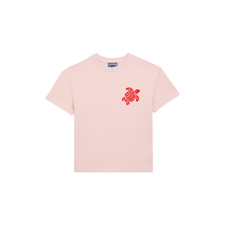 Camiseta de algodón orgánico con tortuga bordada para niño Peony vista frontal