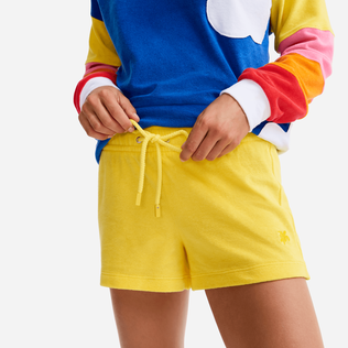 Pantalón corto en tejido de rizo liso para mujer - Vilebrequin x JCC+ - Edición limitada Citron detalles vista 1
