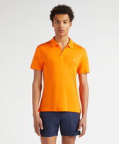 Men Tencel Polo Shirt Solid Apricot front worn view
