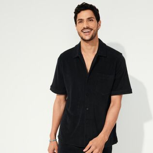 Camisa de bolos lisa en tejido terry unisex Negro detalles vista 5
