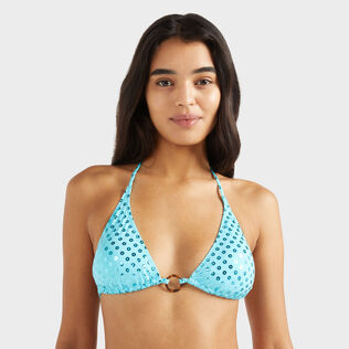 Women Triangle Bikini Top Relief Sparkling Disco green 细节视图2