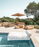 White Floating Sun Lounger with Multicolored Turtle Embroidery – VBQ x MX HOME White front worn view