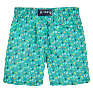 Boys Swim Trunks Ultra-light and Packable Micro Ronde Des Tortues Rainbow Tropezian green back view