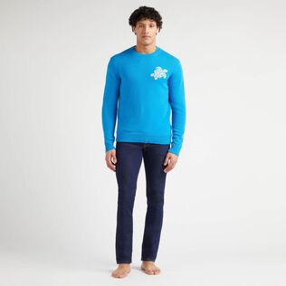 Men Wool and Cashmere Sweater Turtle Neon blue front worn view