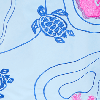 Men Swim Trunks Embroidered Sea Floor Map Sky blue print