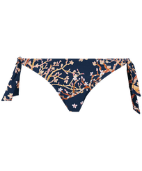 Damen Klassische Höschen Bedruckt - Women Side Tie Bikini Bottom Sweet Blossom, Marineblau Vorderansicht