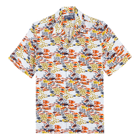 Fish Family Bowling-Hemd aus Leinen für Herren Weiss Vorderansicht