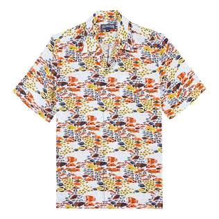 Camisa de bolos de lino con estampado Fish Family para hombre Blanco vista frontal