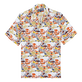 Camicia bowling uomo in lino Fish Family Bianco vista frontale