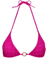 Top de bikini de triángulo con estampado Plumetis para mujer Morado vista frontal