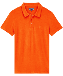 Polo de color liso en tejido jacquard para hombre Rust vista frontal