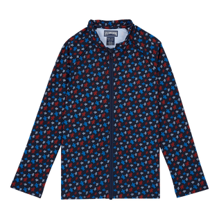 Camiseta de baño de manga larga con cremallera y estampado Micro Ronde des Tortues para niños Azul marino vista frontal