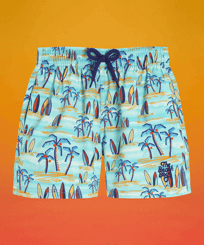 Maillot de bain garçon stretch Palms & Surfs - Vilebrequin x The Beach Boys Bleu lazuli vue de face