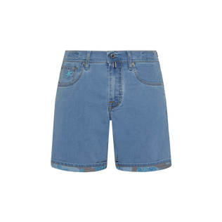 Men Denim Bermuda Shorts Starfish and Turtles Light denim w3 front view
