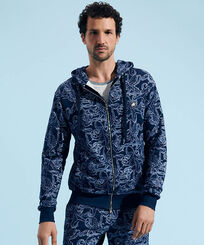 Poulpes Bicolores Kapuzen-Sweatshirt mit durchgängigem Reißverschluss für Herren Marineblau Vorderseite getragene Ansicht