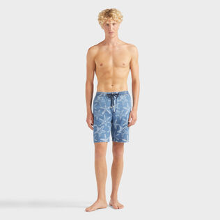 Men Denim Bermuda Shorts Starfish Light Denim Printed Bleach denim w4 front worn view