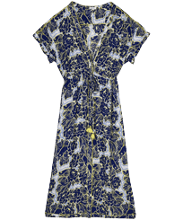 Women Maxi Dress Hidden Fishes - Vilebrequin x Poupette St Barth Purple blue front view