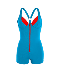 Kurzer Kontrast-Badeanzug für Damen – Vilebrequin x JCC+ – Limitierte Serie Swimming pool Vorderansicht