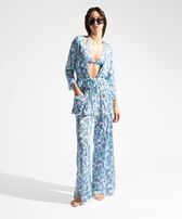 Women Viscose Crepe Beachjama Top Isadora Fish White front worn view