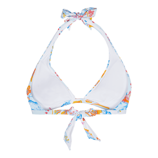 Top de bikini anudado alrededor del cuello con estampado Peaceful Trees para mujer Blanco vista trasera