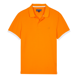 Men Cotton Pique Polo Shirt Solid Carrot 正面图