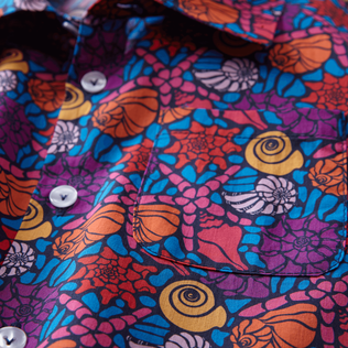 Camicia bowling bambino in cotone Noumea Sea Shells Blu marine dettagli vista 1