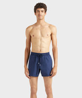 Men Stretch Short Swim Shorts Solid Navy front worn view