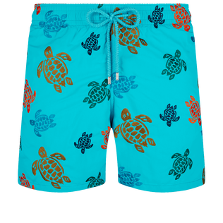 Costume da bagno uomo ricamato Ronde Des Tortues - Edizione limitata Blu curacao vista frontale