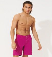Men Cotton Bermuda Shorts Micro Flower Shocking pink front worn view