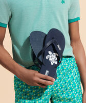 Men Beach Flip flops Turtle Navy 2 front worn view