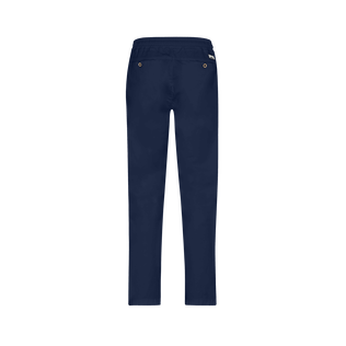 Men Elastic waist Tencel Satin Pants Navy back view