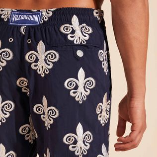 Men Swim Trunks Embroidered Fleur de Poulpe - Limited Edition Navy details view 2