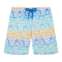 Boys Ultra-Light and Packable Swim Trunks Tahiti Turtles White front view