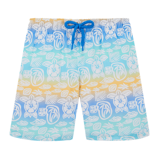 Boys Ultra-Light and Packable Swim Shorts Tahiti Turtles White front view