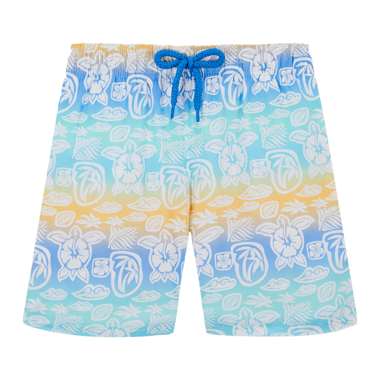 Boys Ultra-light And Packable Swim Shorts Tahiti Turtles - Jihin - White