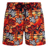 Men Stretch Short Swim Trunks Monoi Turtles Apricot front view
