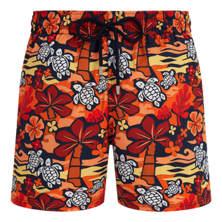 Men Stretch Short Swim Trunks Monoi Turtles Apricot front view