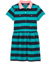 Robe col chemise fille à plumetis Navy Stripes Vert tropezien vue de face