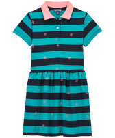 Girls Shirt Collar Dress Navy Stripes Tropezian green front view