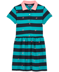 Girls Shirt Collar Dress Navy Stripes Tropezian green vista frontal