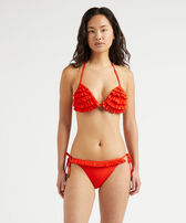 Women Side Tie Mini Bikini Bottom Solid Poppy red front worn view
