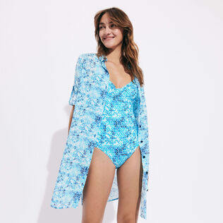 Bañador de una sola pieza con estampado Flowers Tie & Dye para mujer Azul marino detalles vista 1
